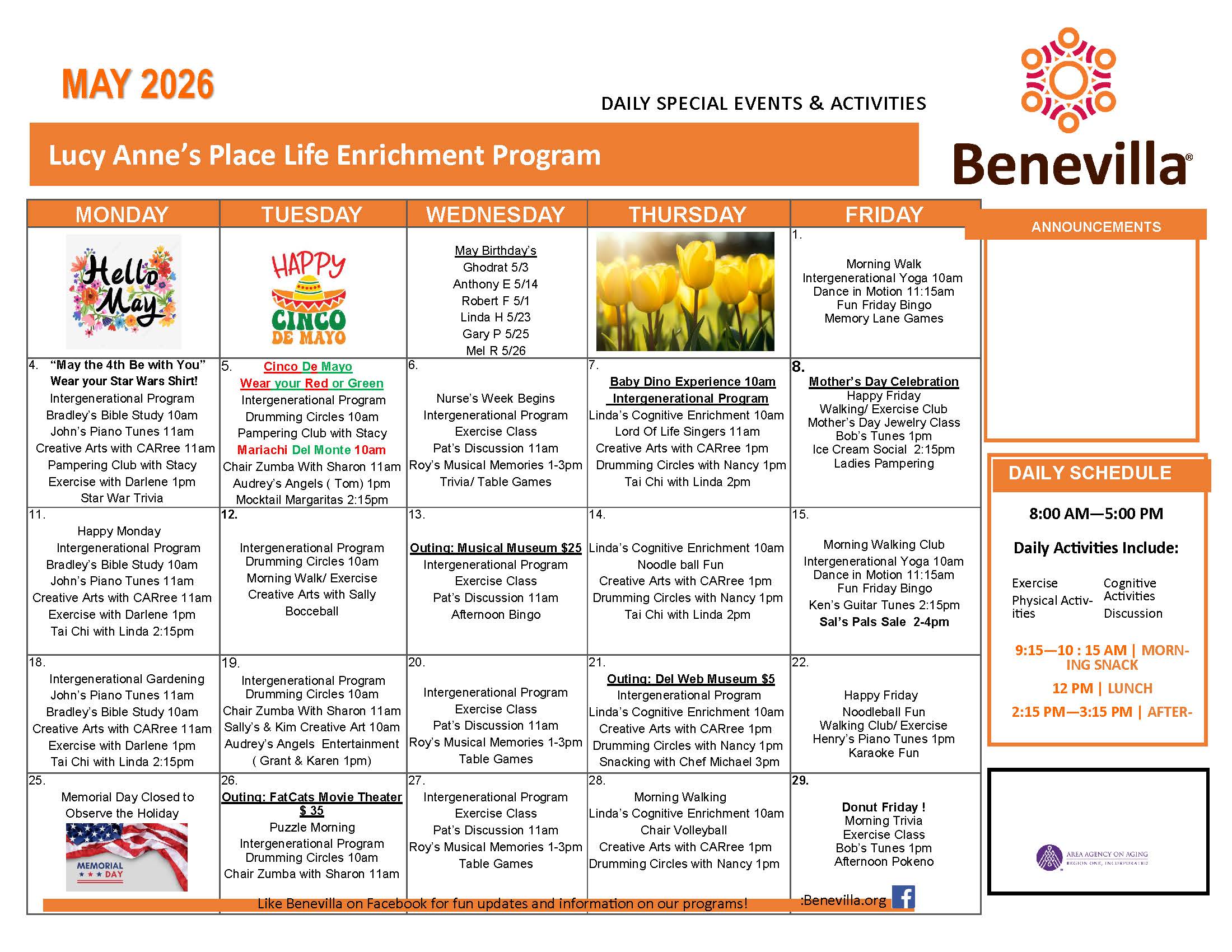 Lucy Anne's Place Activity Calendar